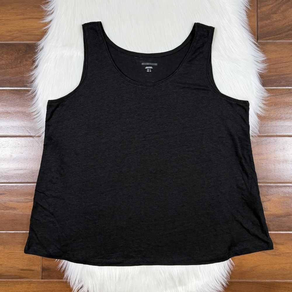 Eileen Fisher Size Large Black 100% Organic Linen Scoop Neck Tank Top Shirt